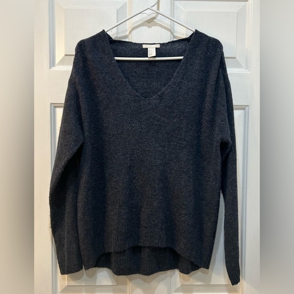 Women's Oversized V Neck Sweater Sz S Wool Infused Boho Heathered Preppy Cozy - Picture 1 of 6